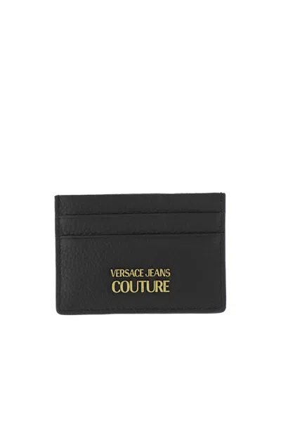Versace Jeans Couture Logo标牌皮质卡夹 In Black