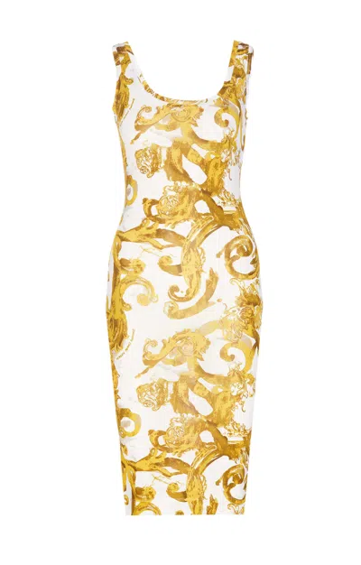 Versace Jeans Couture Watercolor Baroque Dress In Yellow