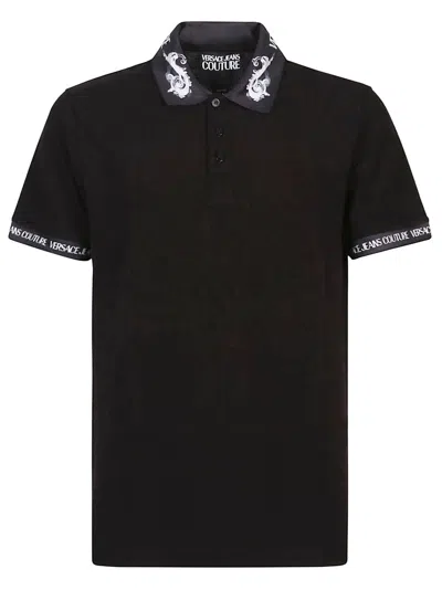 Versace Jeans Couture Watercolor Collar Short Sleeve Polo Shirt In Black