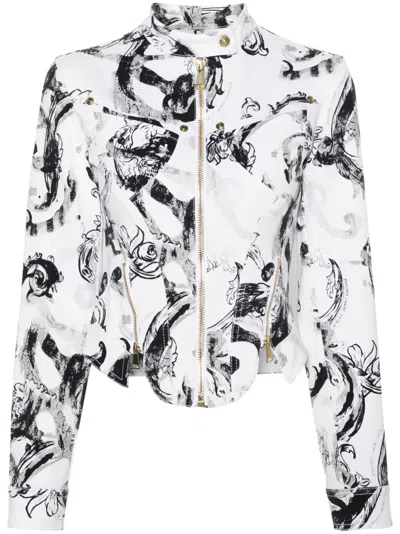 Versace Jeans Couture Watercolor Couture Denim Jacket In White