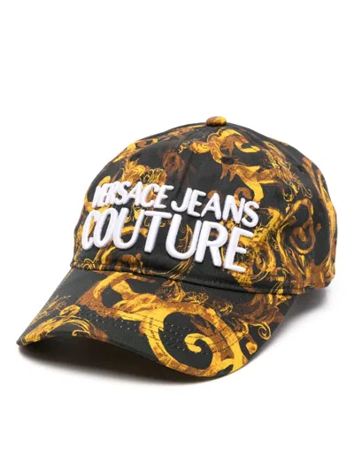 Versace Jeans Couture Watercolor Couture-print Baseball Cap In Black
