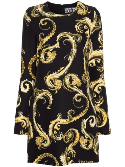 Versace Jeans Couture Watercolor Couture-print Midi Dress In Black