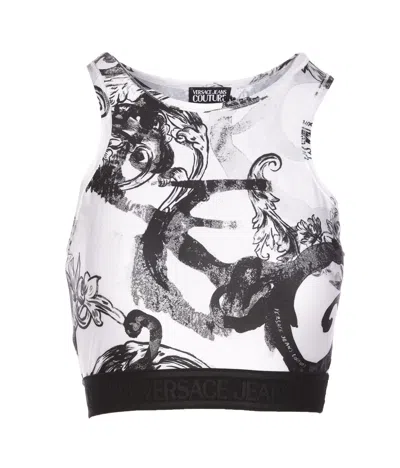 Versace Jeans Couture Watercolor Couture Short Top In White