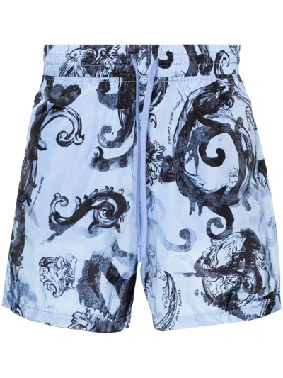 Versace Jeans Couture Watercolor Print Bermuda Shorts In Blue