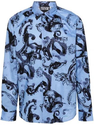 Versace Jeans Couture Watercolor Print Shirt In Blue