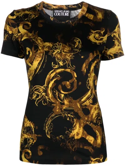 Versace Jeans Couture Watercolour Couture Cotton T-shirt In Black