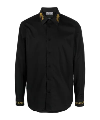 Versace Jeans Logo-embroidered Cotton Shirt In Black