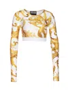 Versace Jeans Couture Watercolour Couture Crop Top In Golden