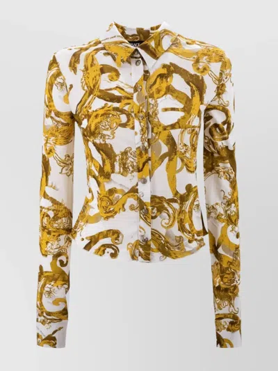 Versace Jeans Couture Watercolour Print Cropped Shirt In Multi