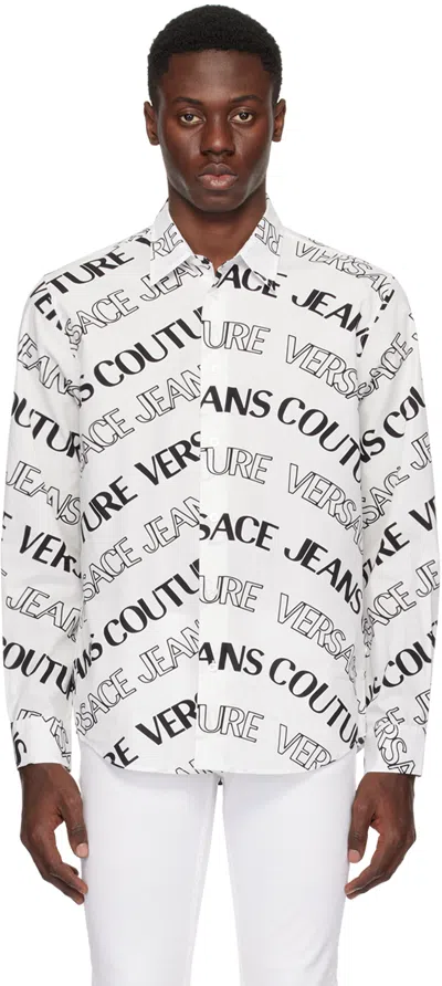 Versace Jeans Couture White & Black Logowave Shirt In E003 White