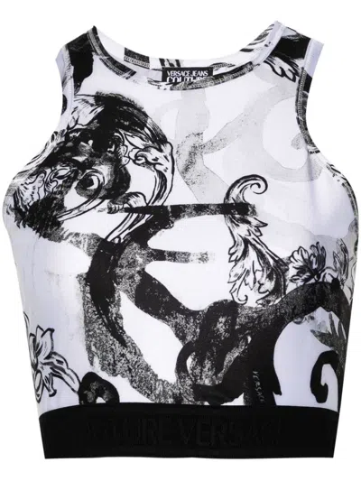 Versace Jeans Couture Magazine-print Crop Top In White