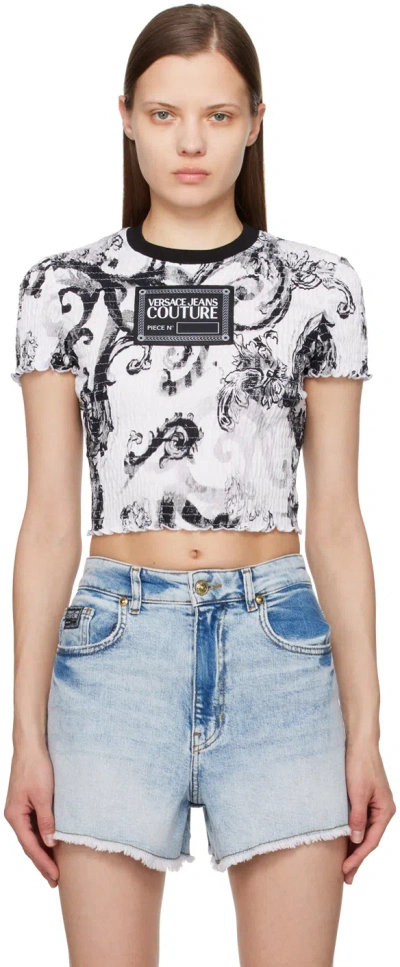 Versace Jeans Couture White & Black Watercolor Couture T-shirt In E003 White