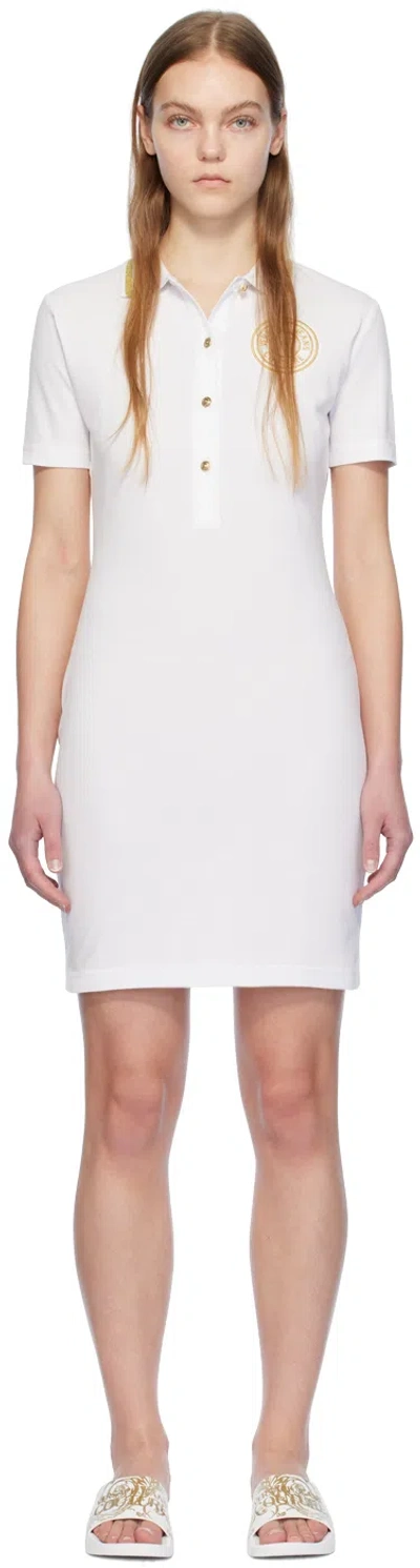 Versace Jeans Couture White Appliqué Minidress In Eg03 White/gold