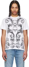Versace Jeans Couture White Barocco Outline T-shirt In E003-white