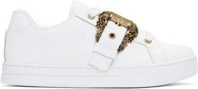 Versace Jeans Couture White Baroque Buckle Court 88 Sneakers In Weiss