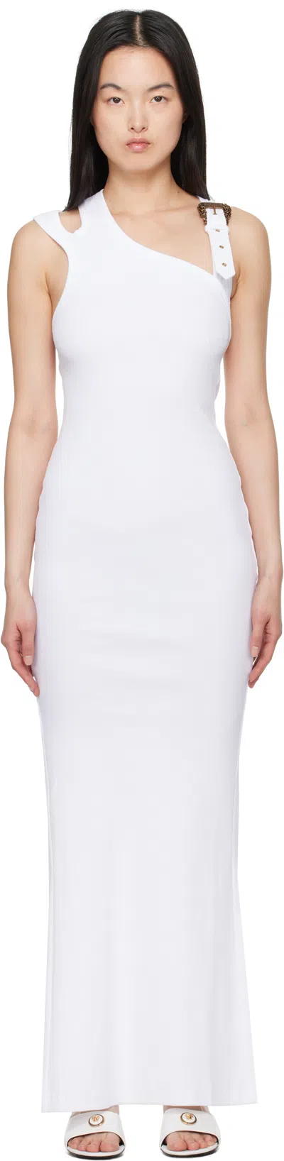 Versace Jeans Couture White Baroque Buckle Maxi Dress In E003 White