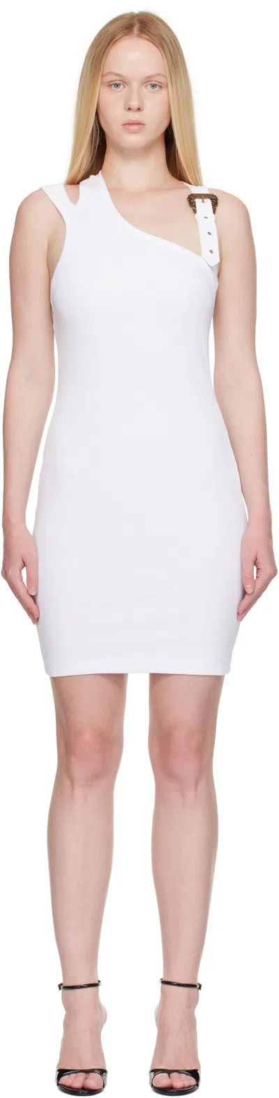 VERSACE JEANS COUTURE WHITE BAROQUE BUCKLE MINIDRESS