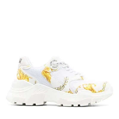 Versace Jeans Couture White Berry Gold Baroque Motif Chunky Sneakers