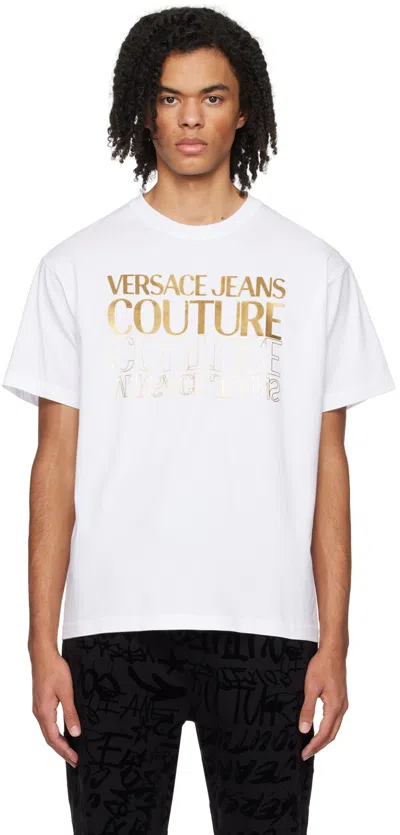 Versace Jeans Couture White Bonded T-shirt In Eg03 White/gold