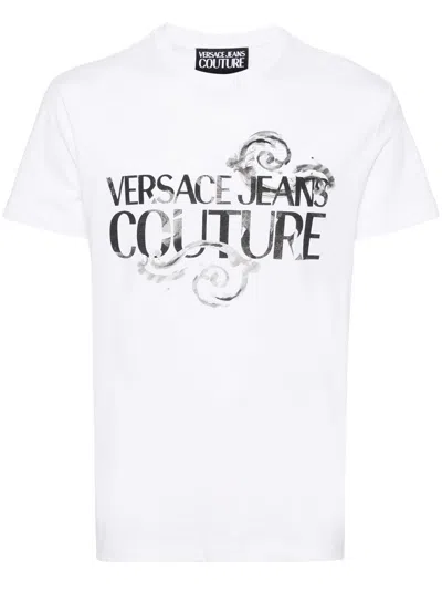 Versace Jeans Couture White Watercolor Couture T-shirt In E003 White