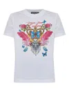 Versace Jeans Couture White Cotton Crew Neck T-shirt With Print In Gray