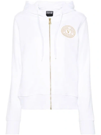 Versace Jeans Couture Logo-embroidered Zip-up Hoodie In White