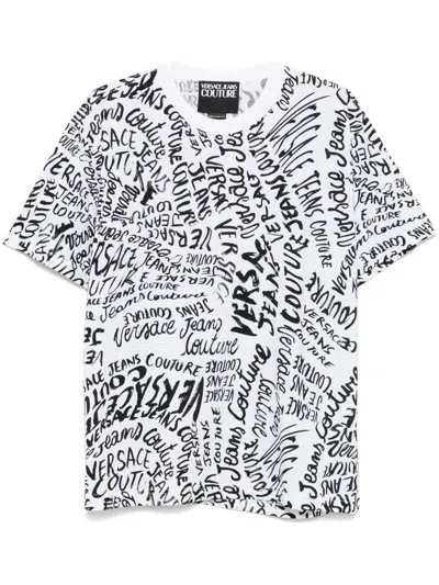 Versace Jeans Couture White Cotton T-shirt With Black Lettering