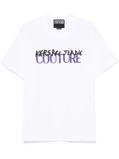 VERSACE JEANS COUTURE WHITE COTTON T-SHIRT WITH FRONT LOGO