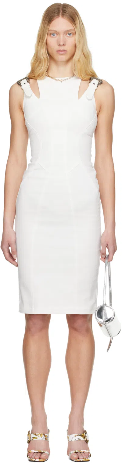 Versace Jeans Couture White Cotton Twill Midi Dress In E021 Cloud Dancer