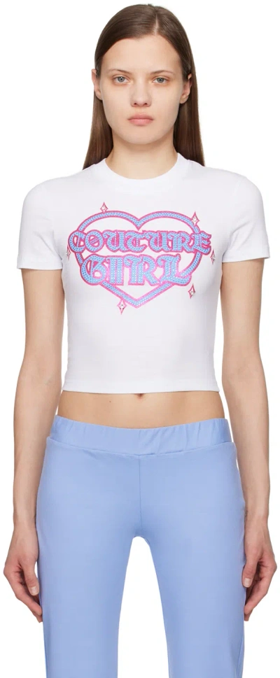 Versace Jeans Couture White Crystal-cut T-shirt In E003 White