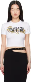 Versace Jeans Couture T-shirt With Crystals Outline Baroque In Eg03 White/gold