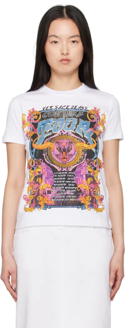 Versace Jeans Couture White Crystal Tour Logo T-shirt In E003 White