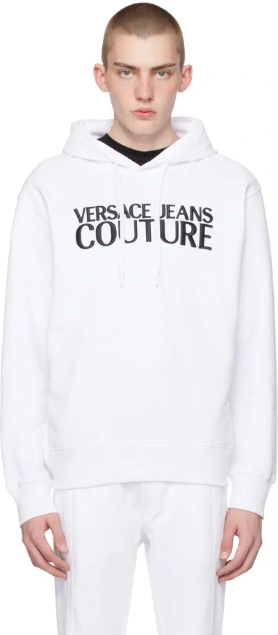 Versace Jeans Couture White Embroidered Hoodie In E003 White
