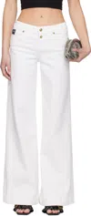 Versace Jeans Couture Drill High Rise Cotton Straight Jeans In White In E003 White