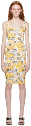Versace Jeans Couture Logo-print Midi Dress In Eg03 White + Gold