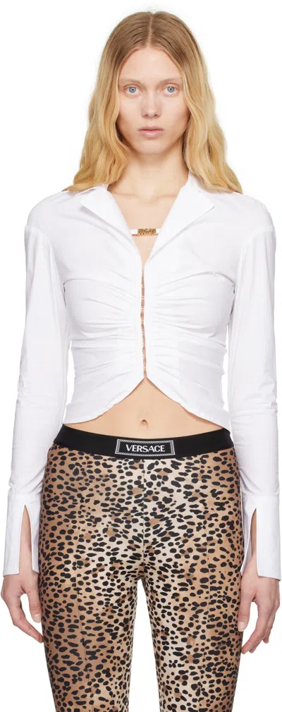 VERSACE JEANS COUTURE WHITE LOGO RUCHED SHIRT