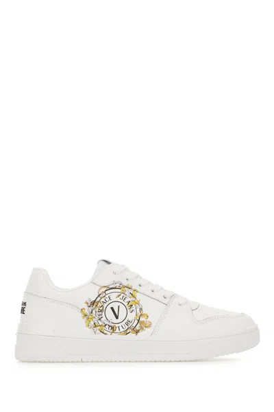 Versace Jeans Couture White Leather And Fabric Sneakers