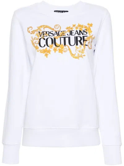 VERSACE JEANS COUTURE WHITE LOGO BAROQ COTTON FLEECE