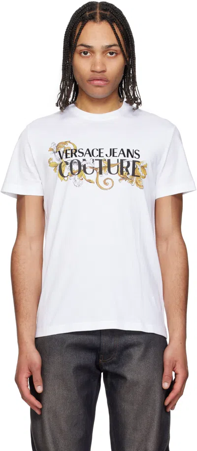 VERSACE JEANS COUTURE WHITE LOGO BAROQUE T-SHIRT