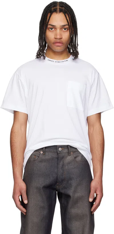 Versace Jeans Couture White Logo Collar T-shirt In E003-white