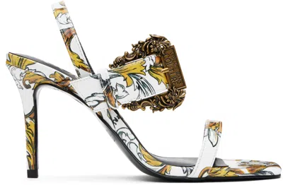 VERSACE JEANS COUTURE WHITE LOGO COUTURE EMILY SLINGBACK HEELED SANDALS