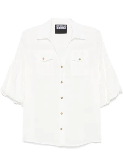 VERSACE JEANS COUTURE WHITE LOGO-PLAQUE SHIRT
