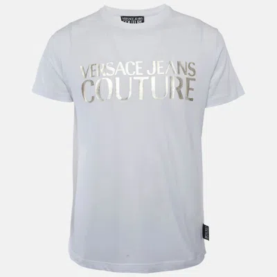 Pre-owned Versace Jeans Couture White Logo Print Jersey T-shirt L