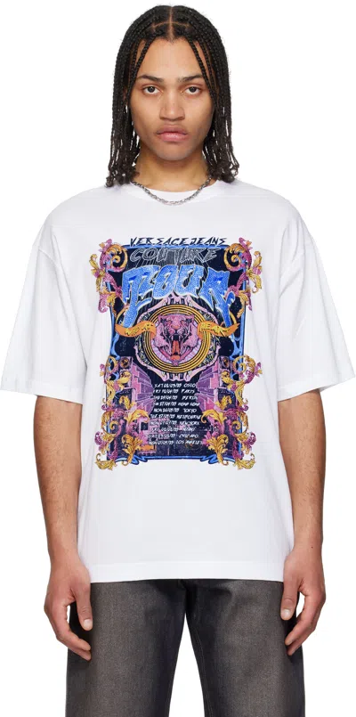Versace Jeans Couture White Logo Tour T-shirt In E003-white
