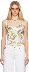 Versace Jeans Couture White Outline Barocco Camisole In Eg03 White/gold