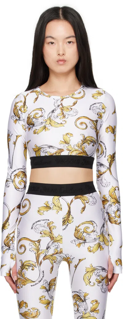 Versace Jeans Couture White Outline Barocco T-shirt In Eg03-white/gold