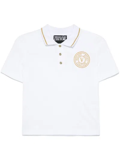 VERSACE JEANS COUTURE VERSACE JEANS COUTURE WHITE POLO SHIRT WITH LOGO PRINT ON THE CHEST
