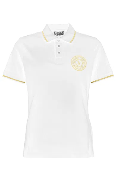 Versace Jeans Couture White Polo With Gold Embroidered Logo