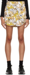 Versace Jeans Couture White Printed Denim Miniskirt In Eg03 White + Gold