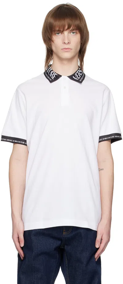 Versace Jeans Couture White Printed Polo In Weiss
